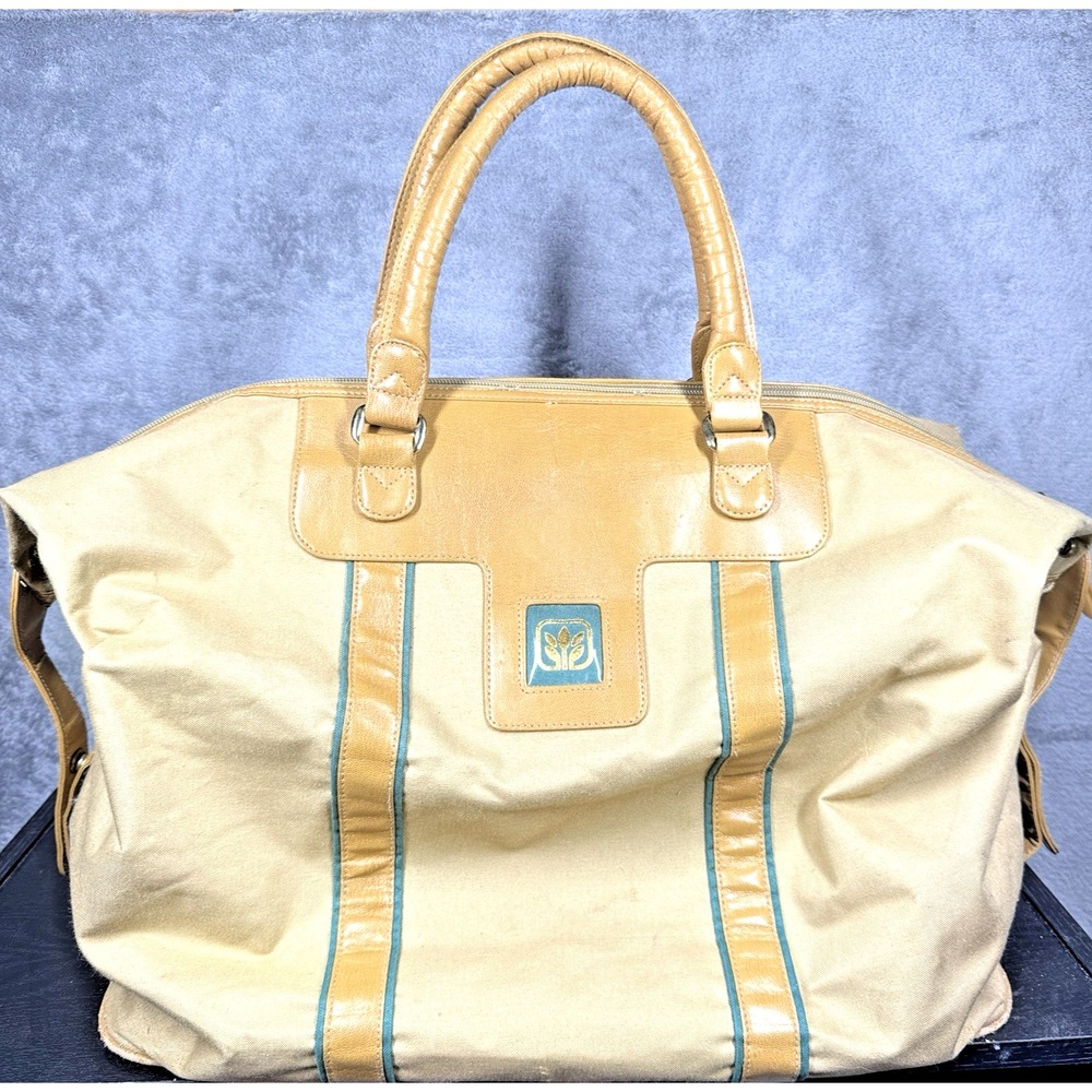 Vintage Avon Travel Bag Tan Canvas Duffle Carry On‎ Weekender Tote 18in